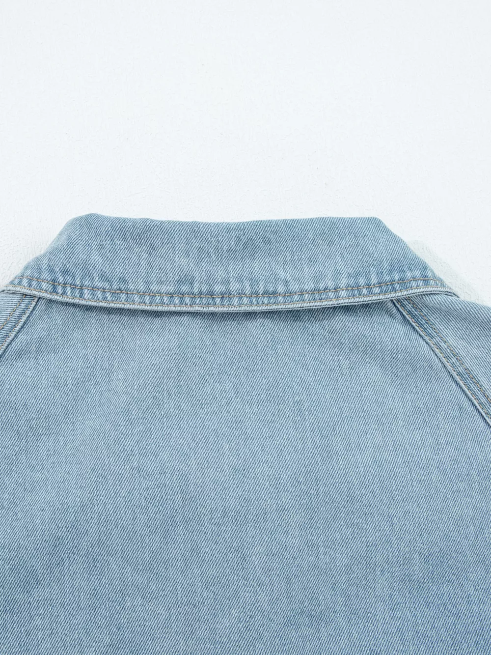 Elastic Edge Collared Zip Up Denim Jacket With Pocket, image 13