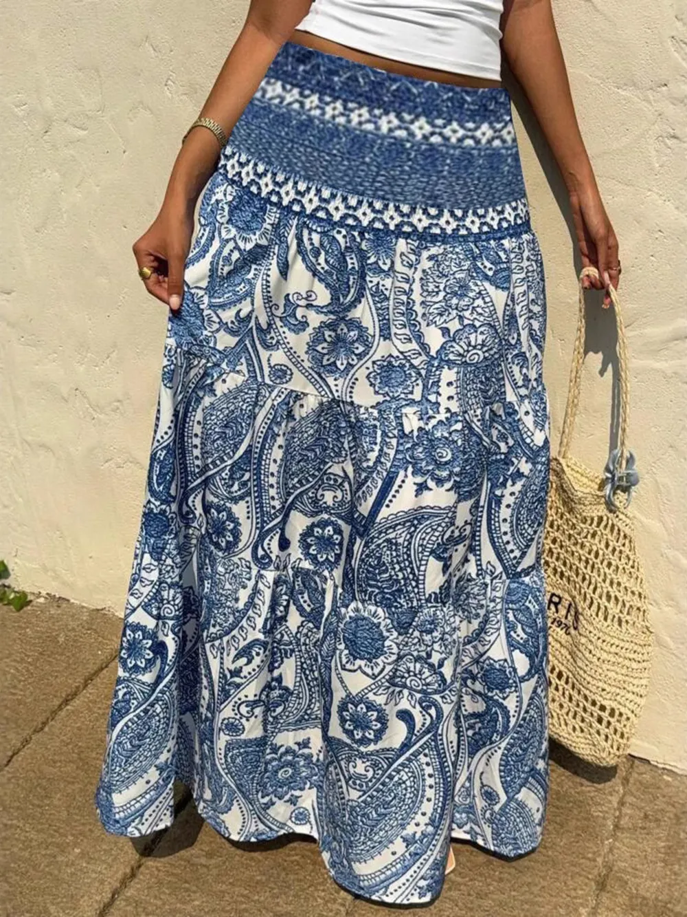 Printed Tiered Maxi Skirt, image 3
