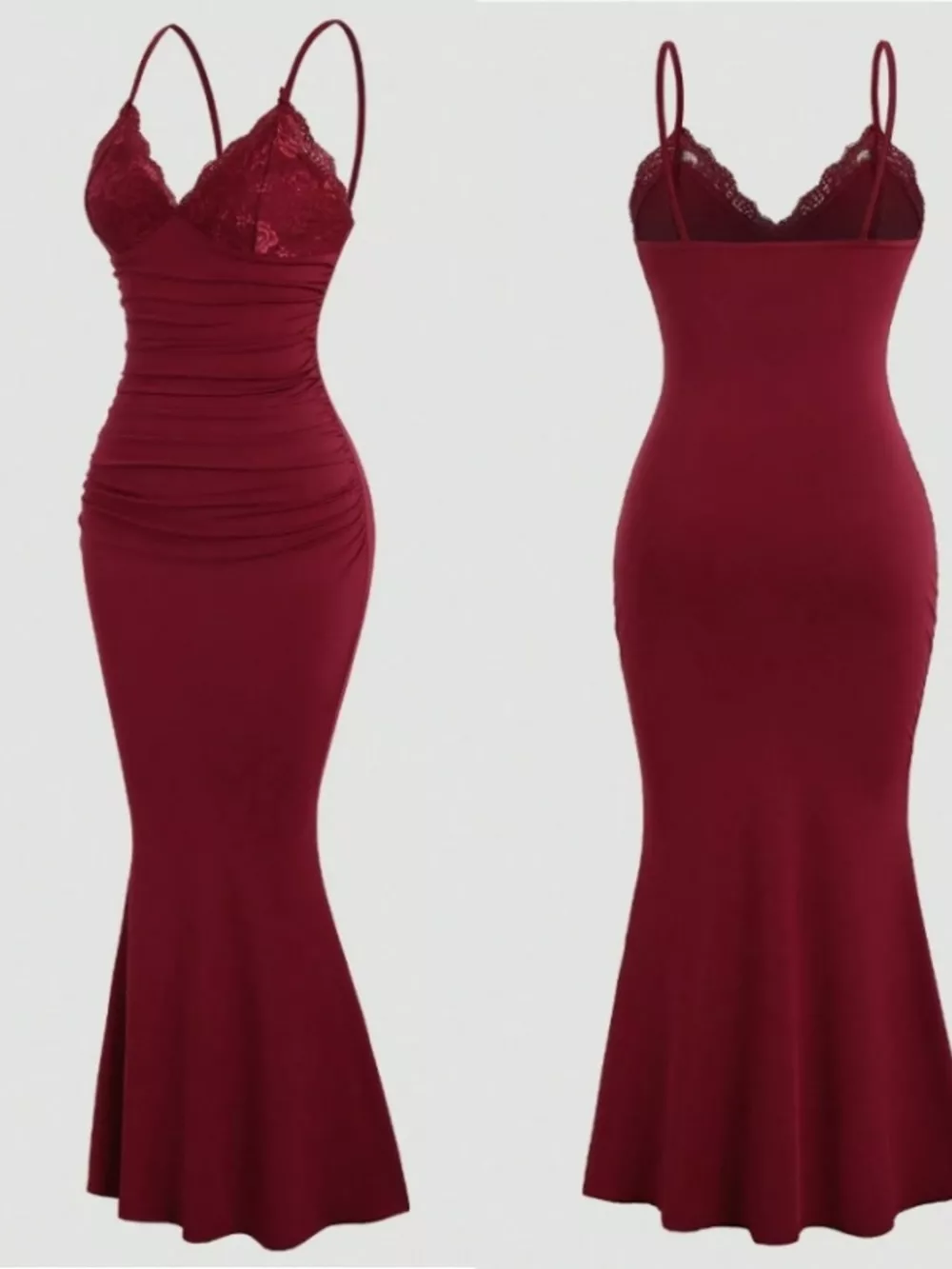 Lace Trim Ruched Mermaid Dress, image 12