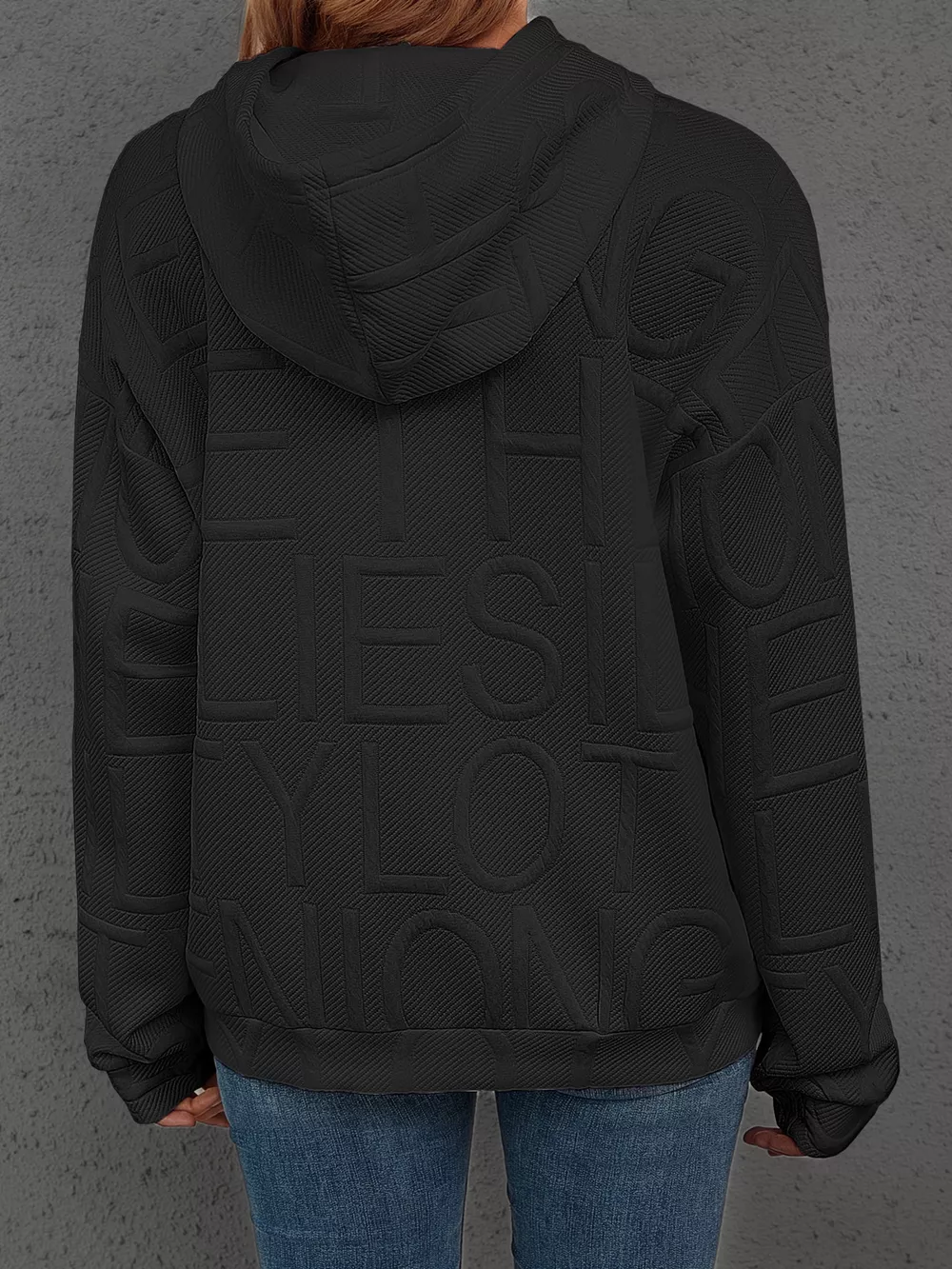 Full Size Textured Embossed Long Sleeve Hoodie Plus Size, image 21