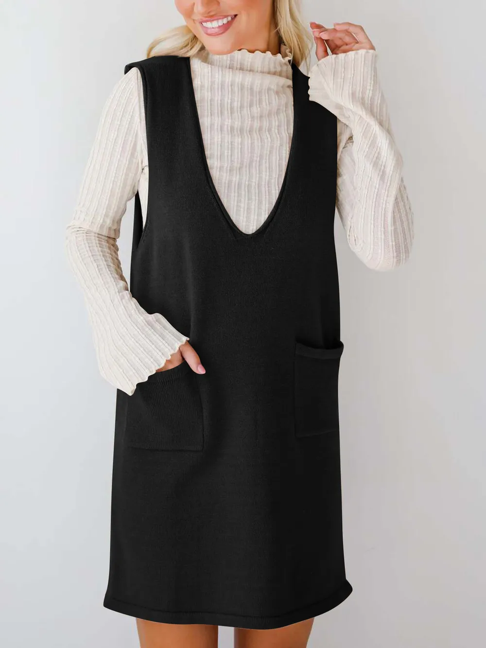 Sleeveless Knit Dress with Pockets, image 2