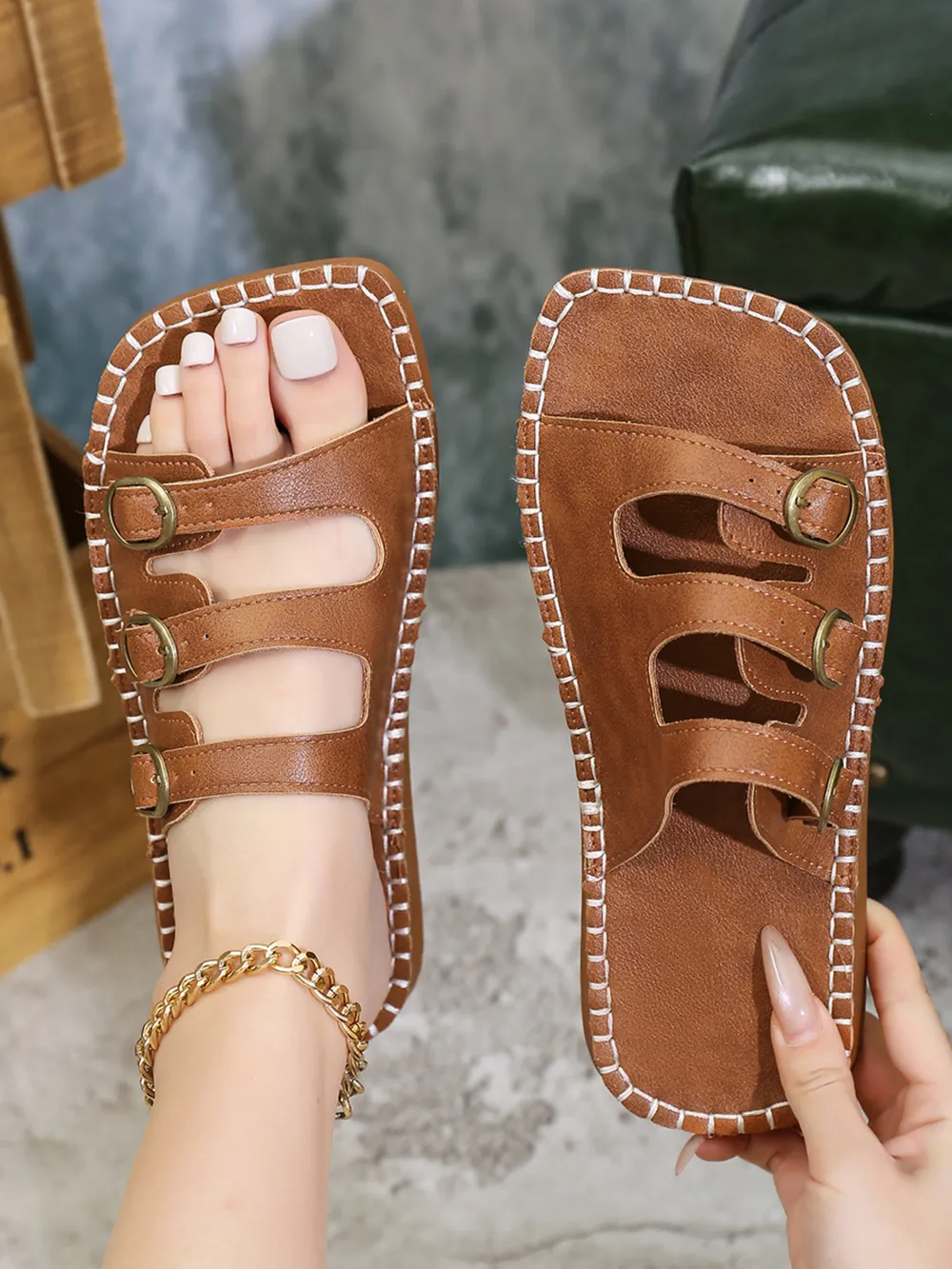 Triple Buckle Flat Sandals, image 4