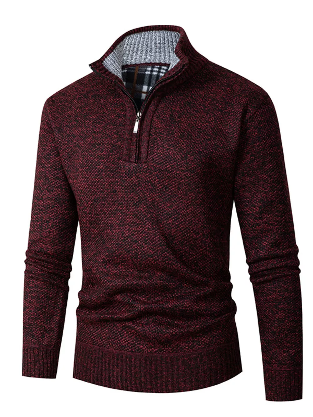 Men's Plus Size Half-Zip Stand Collar Textured Sweater, image 15