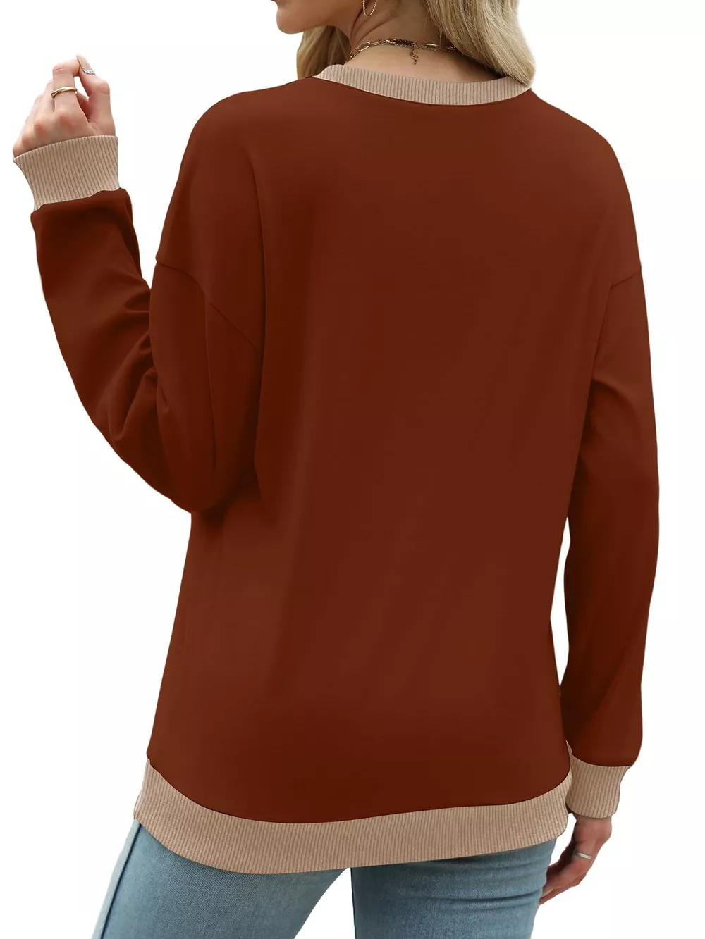 Contrast Trim Crew Neck Casual Sweatshirt, image 23