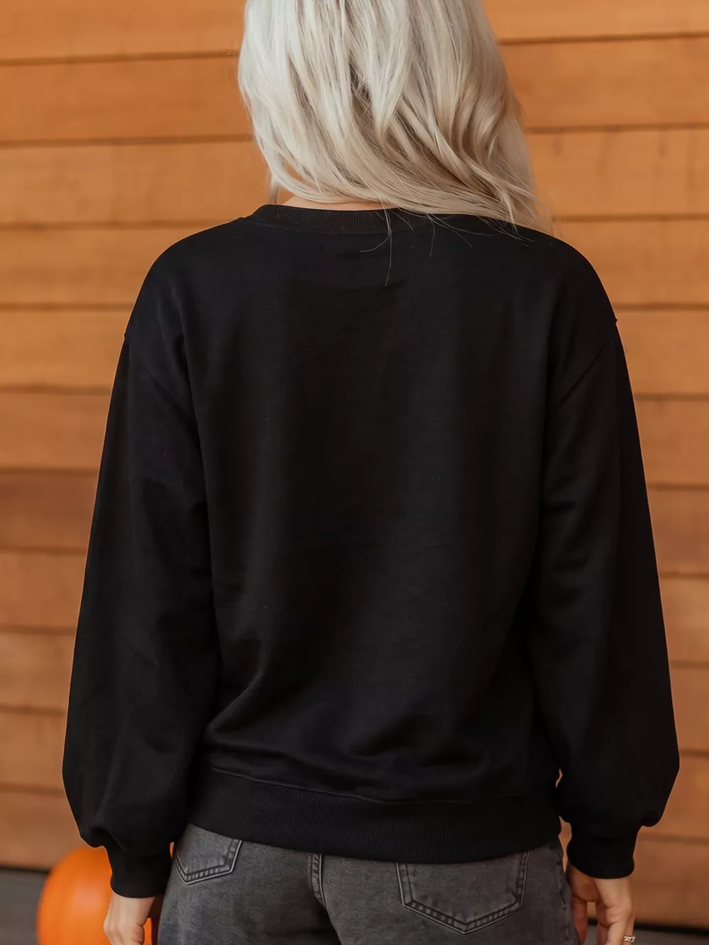 Embroidered Spooky Season Long Sleeve Round Neck Sweatshirt, image 2