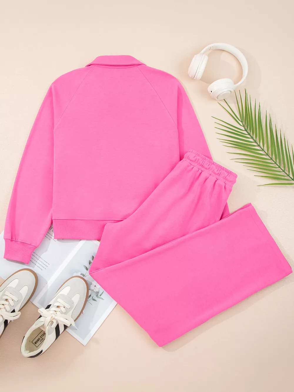 Solid Color Collared Pullover and Central Seam Pants Set, image 8