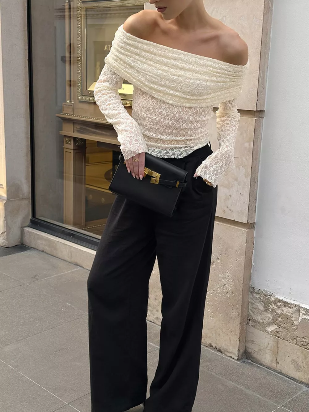 Off Shoulder Long Sleeve Lace Top, image 3