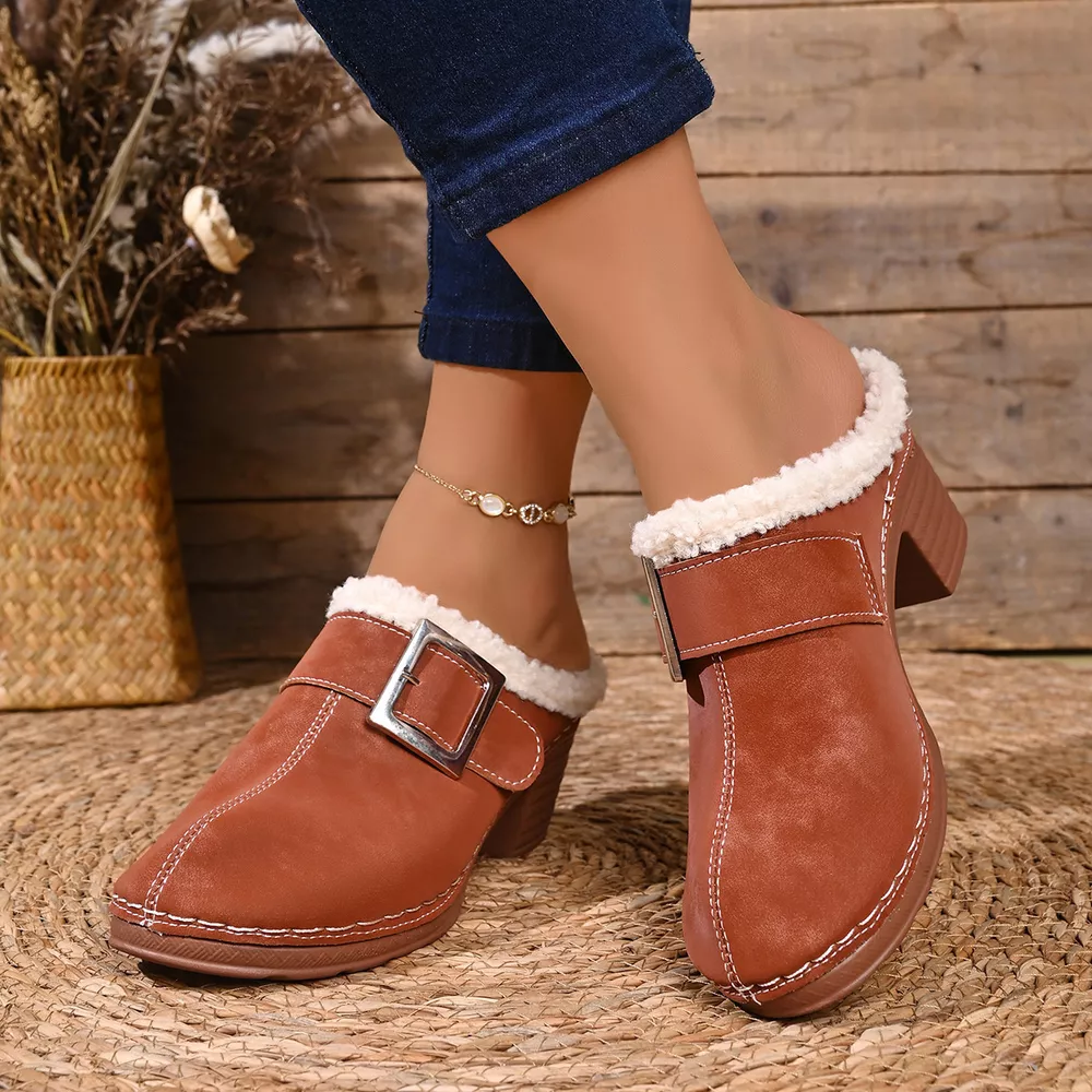 Faux Fur Lined Block Heel Shoes, image 16