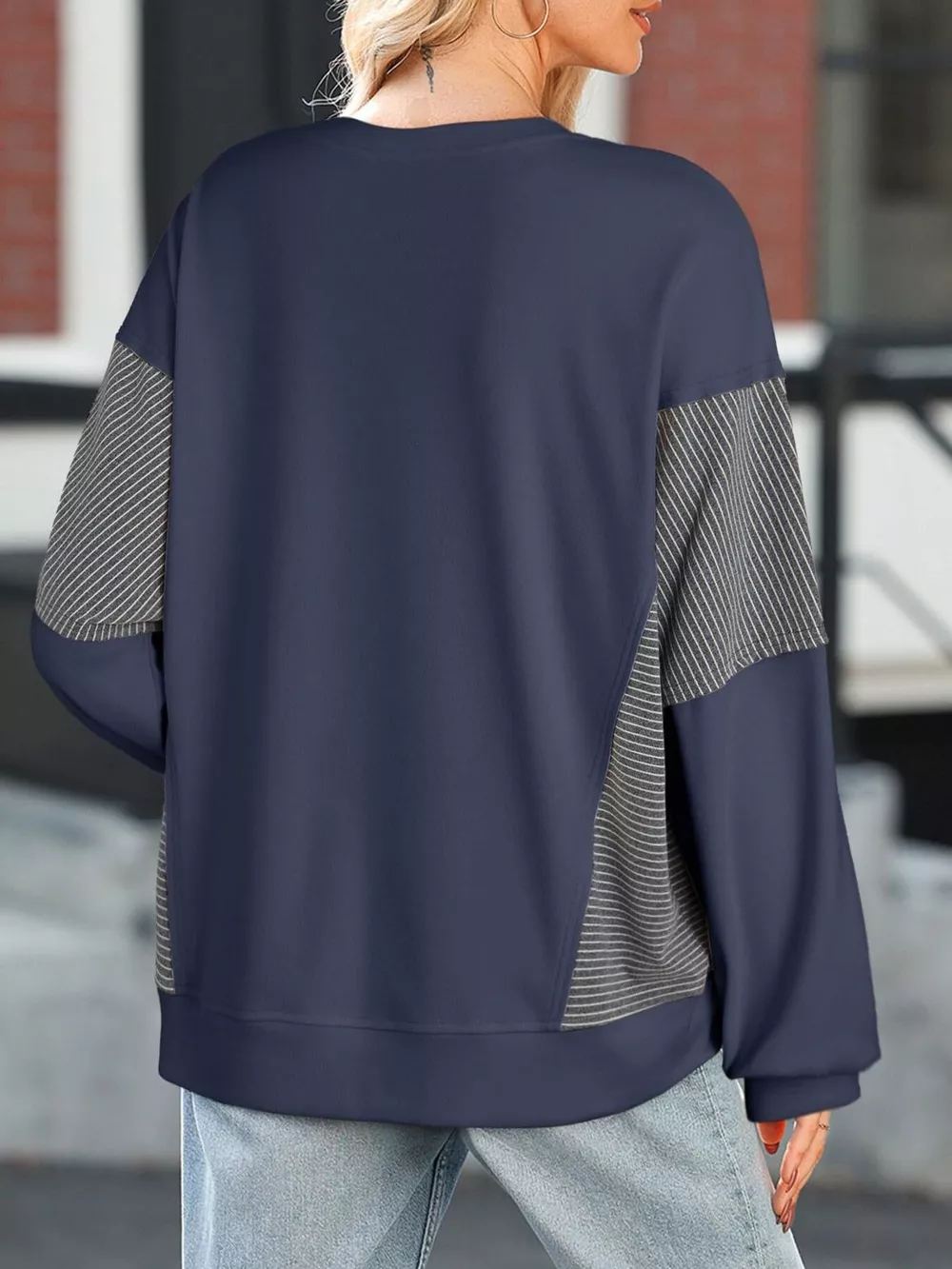 Striped Round Neck Long Sleeve Sweatshirt, image 17