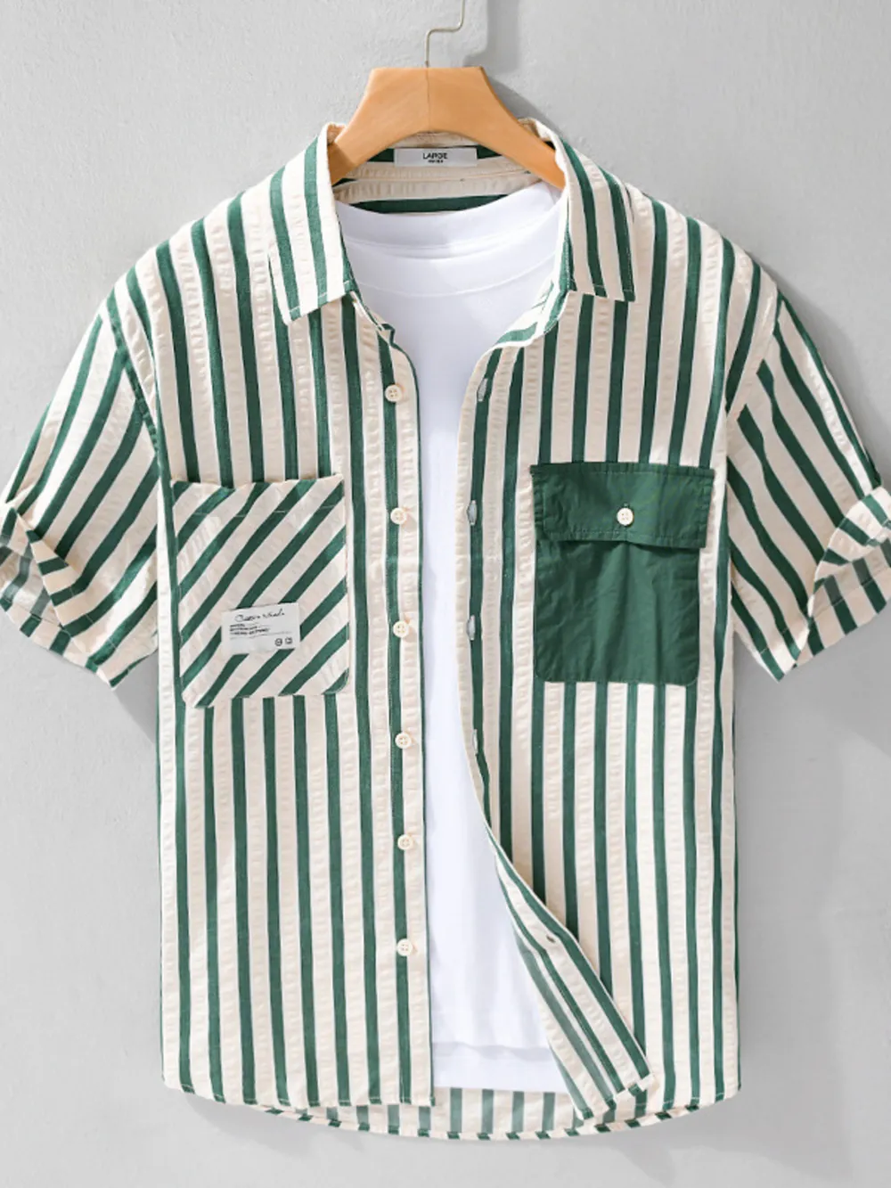 Men's Plus Size Striped Button Up Short Sleeve Shirt, image 5