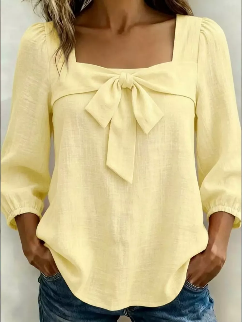 Full Size Bow Front Square Neck Blouse Plus Size, image 9