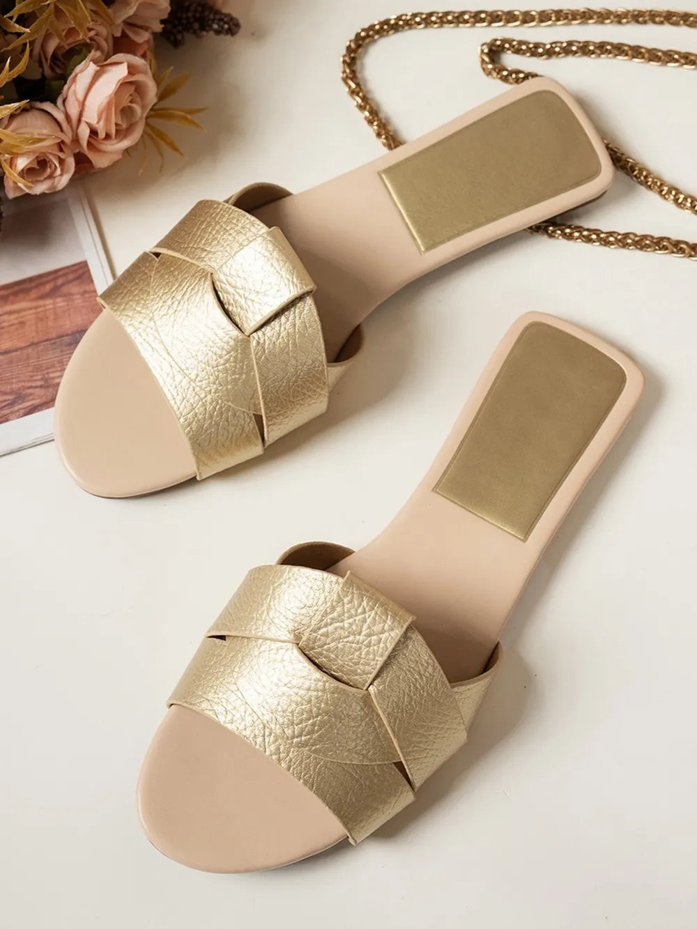 Open Toe Woven Leather Flats Sandals, image 7