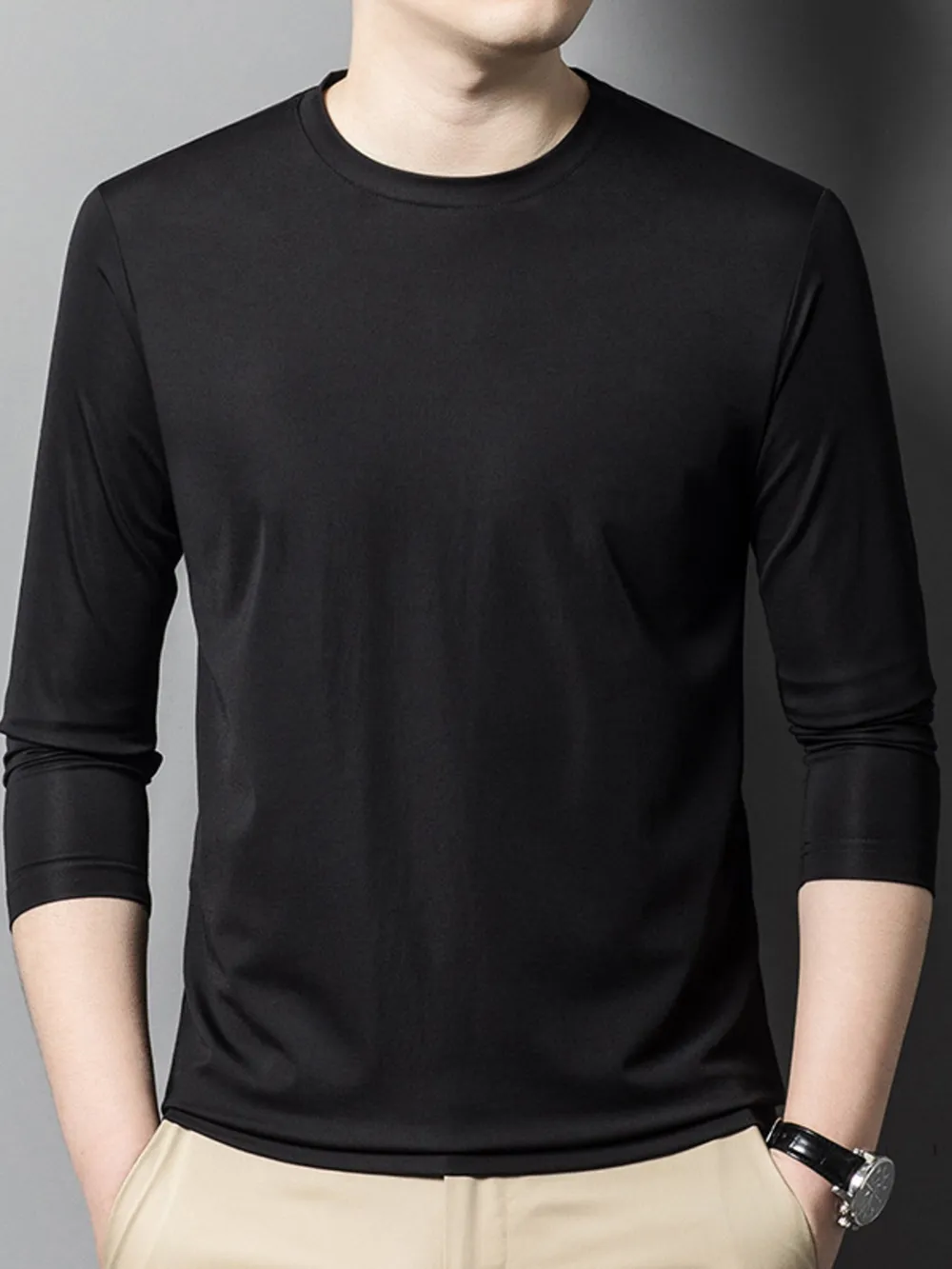 Men's Plus Size Round Neck Long Sleeve T-Shirt, image 2
