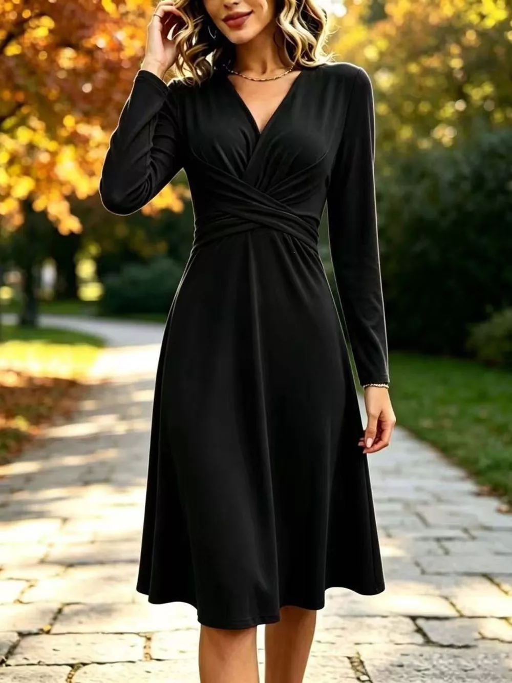 Full Size Ruched Long Sleeve Midi Dress Plus Size, image 4