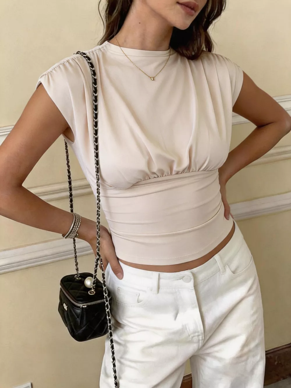 Ruched Waist Cap Sleeve Top, image 3