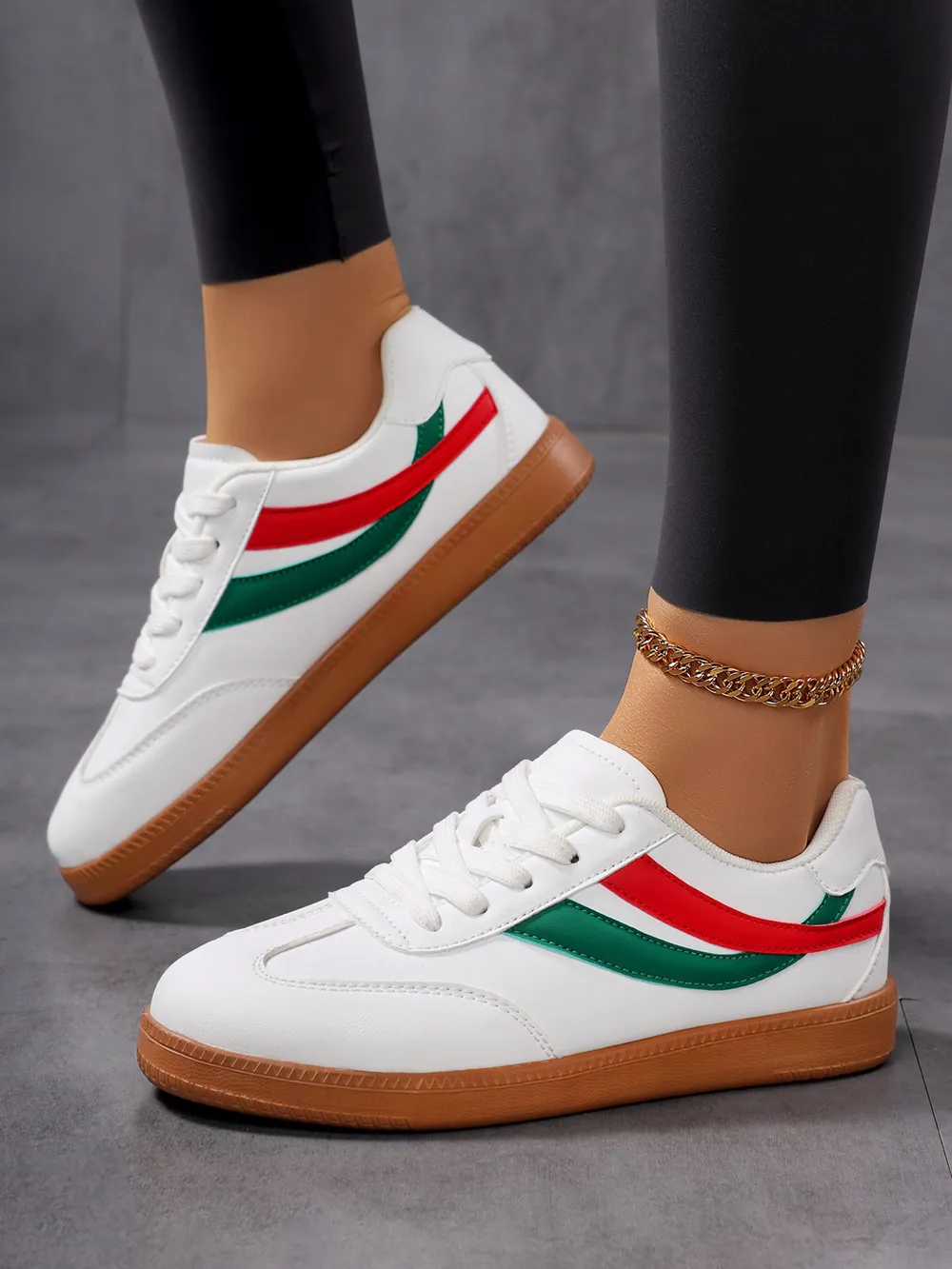 Lace Up Flat Sneakers with Stripe Accent, image 7