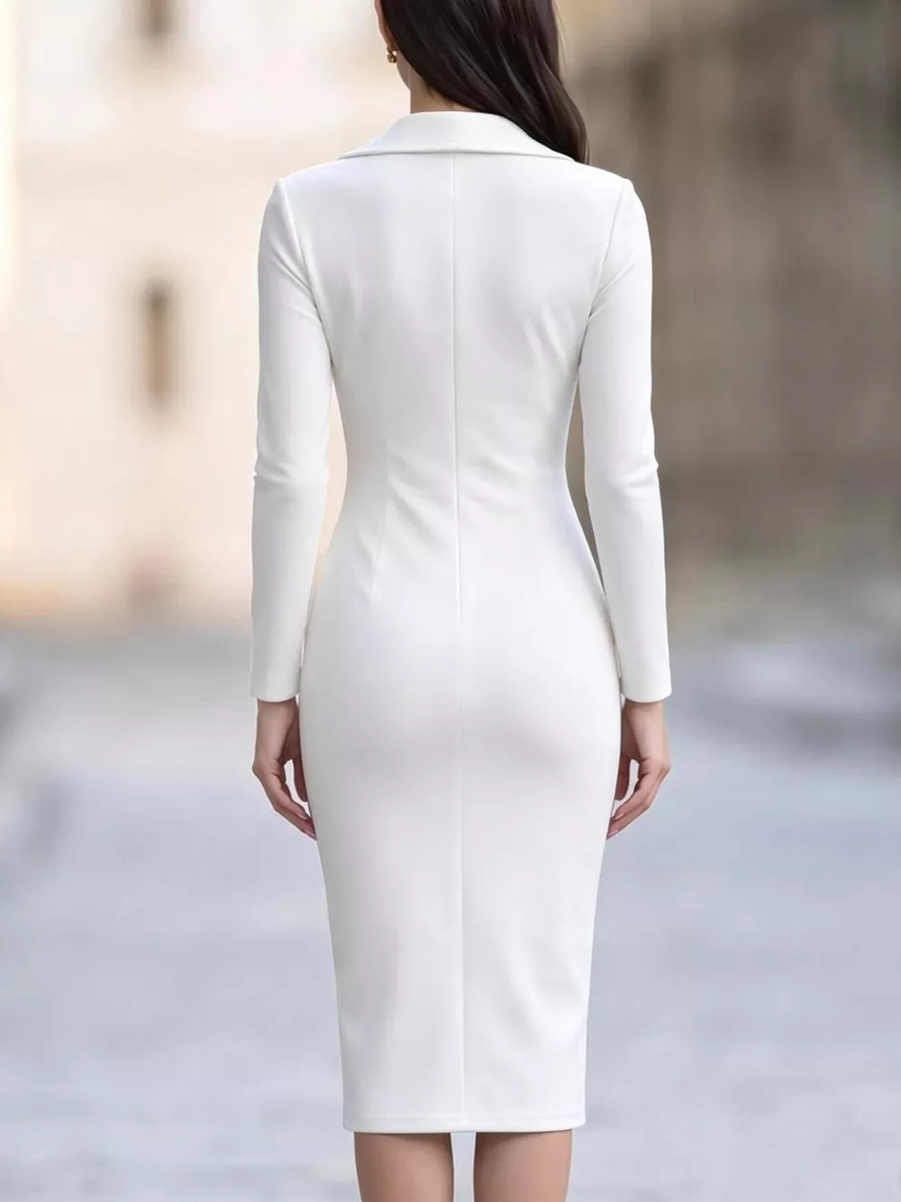 Elegant Asymmetric Zipper Lapel Bodycon Midi Dress, image 5