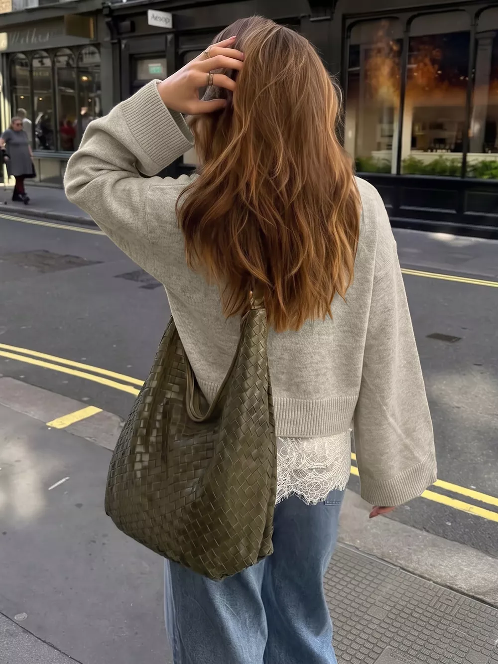 Layered Lace Hem Crew Neck Sweater, image 5
