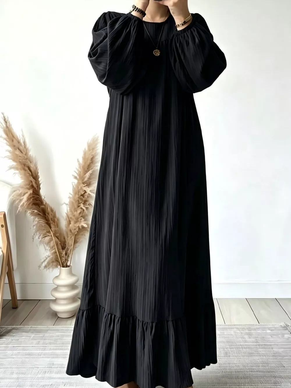 Full Size Textured Puff-Sleeve Maxi Dress Plus Size, image 9