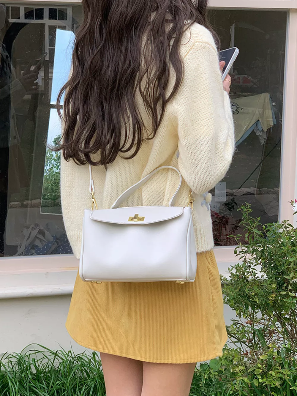 Golden Clasp Leather Crossbody Bag, image 5
