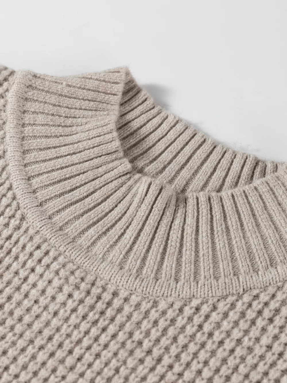 Waffle Texture Knit Ribbed High Neck Drop Shoulder Sweater, image 12