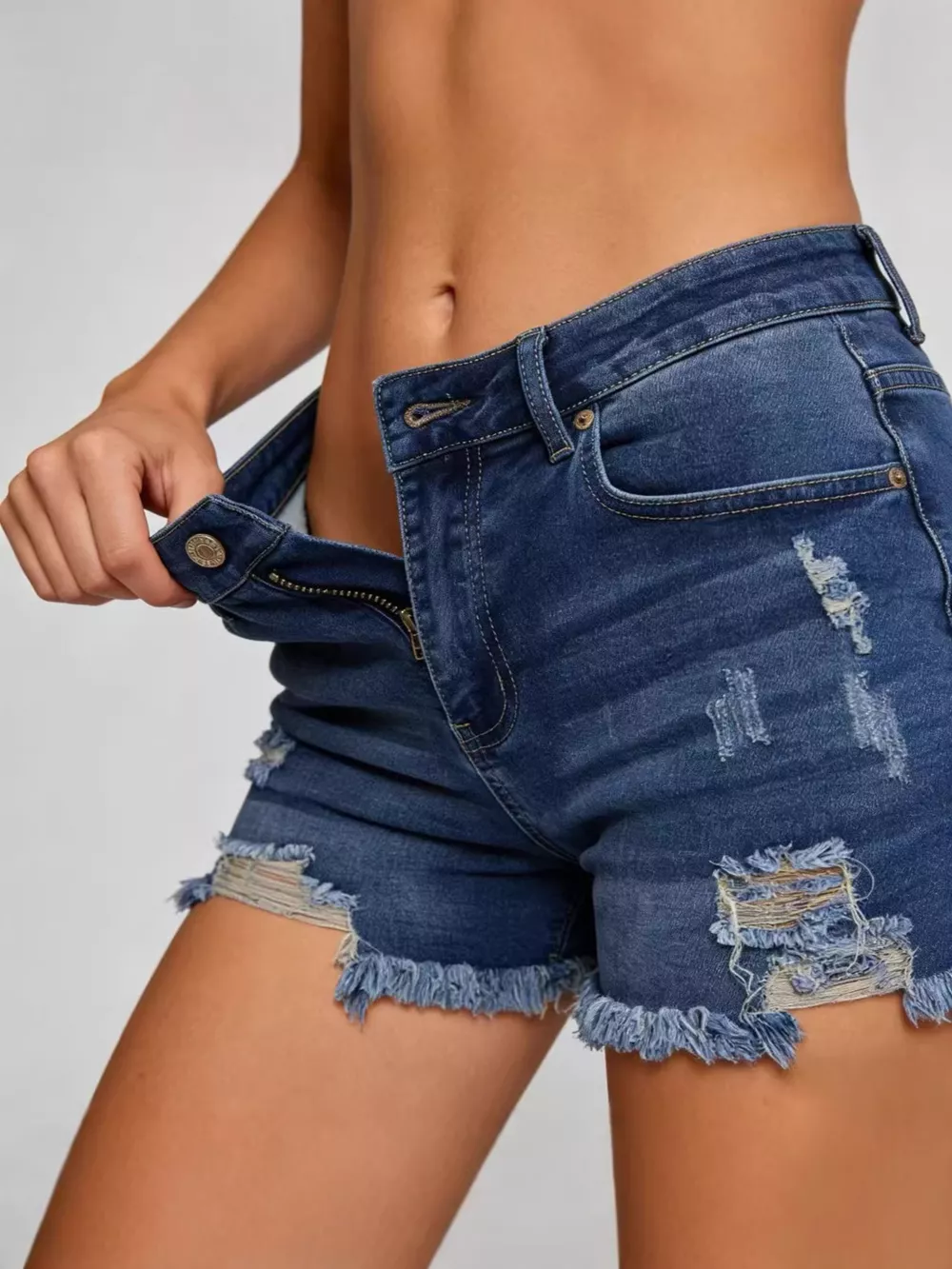 Distressed Frayed Hem Denim Shorts, image 9