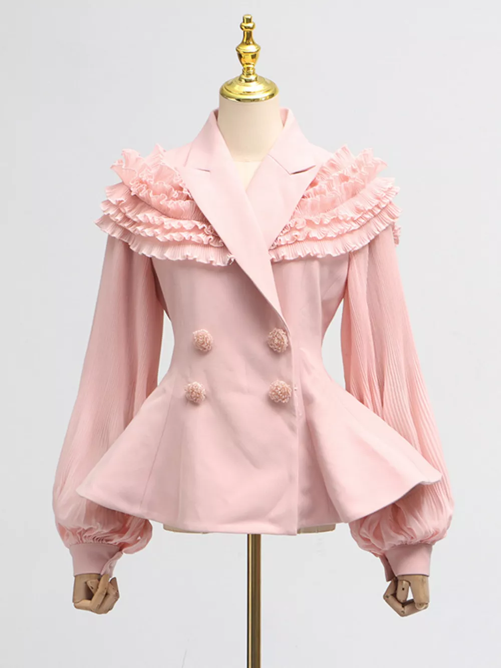 Frill Lapel Collar Top and Pleated Skirt Set, image 8