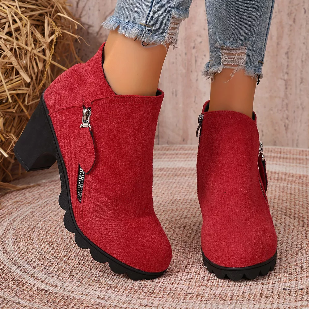 Round Toe Block Heels Boots, image 12