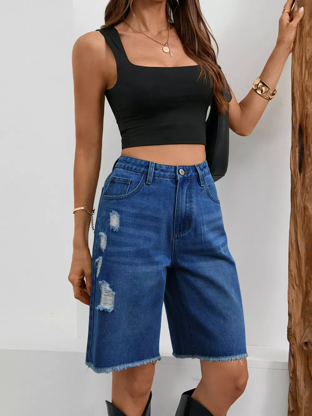 Ripped Frayed Hem Denim Shorts, image 15