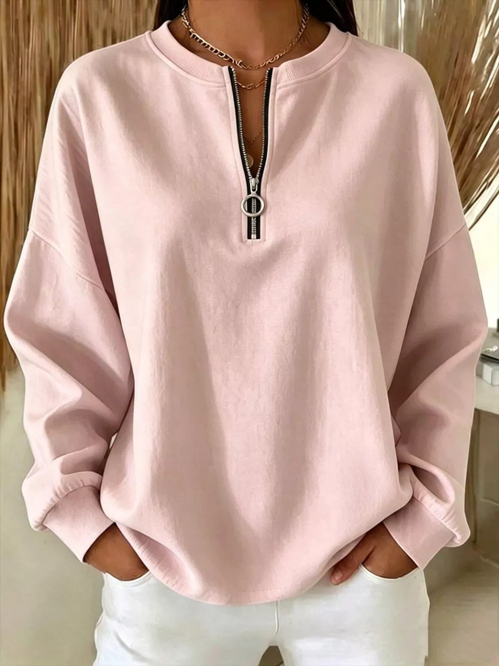 Quarter-Zip Dropped Shoulder Sweatshirt, image 7