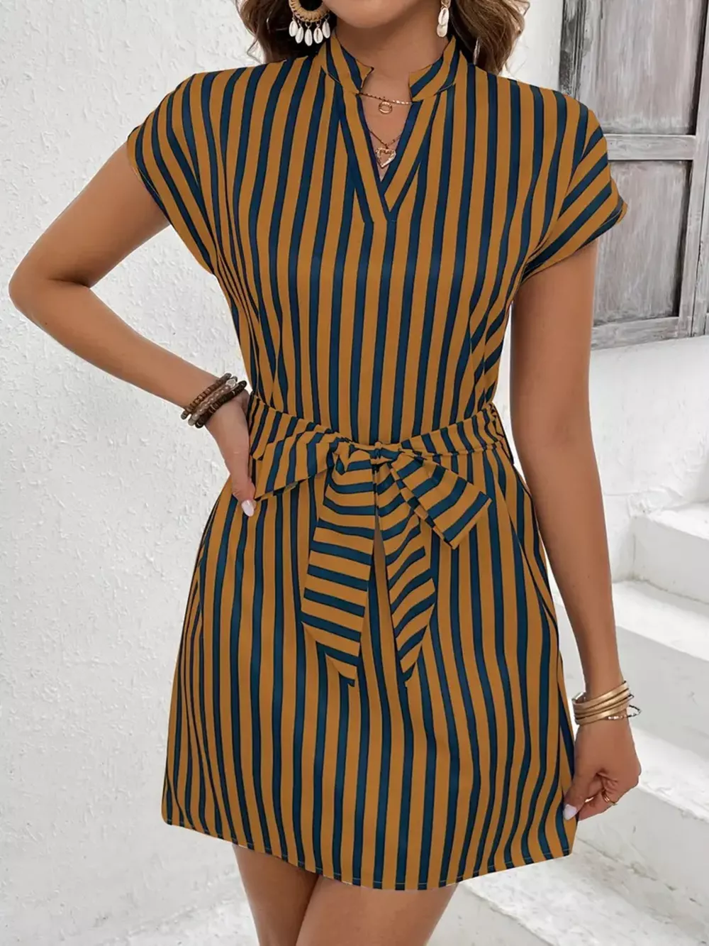 Striped Tie Waist Mini Dress, image 15