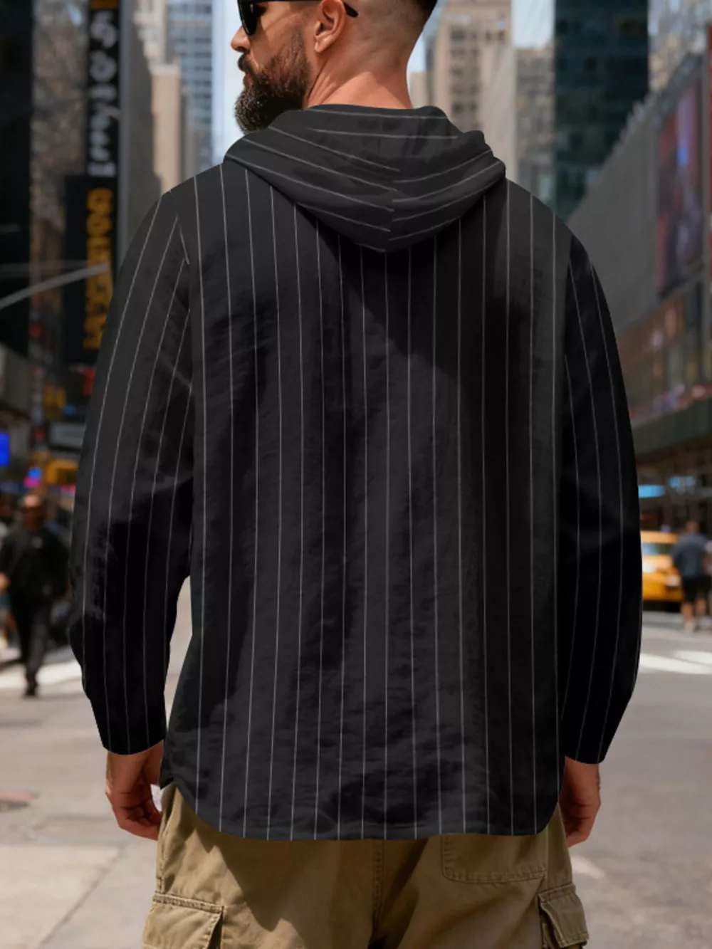 Men's Full Size Casual Striped Henley Hoodie with Drawstring Plus Size, image 14