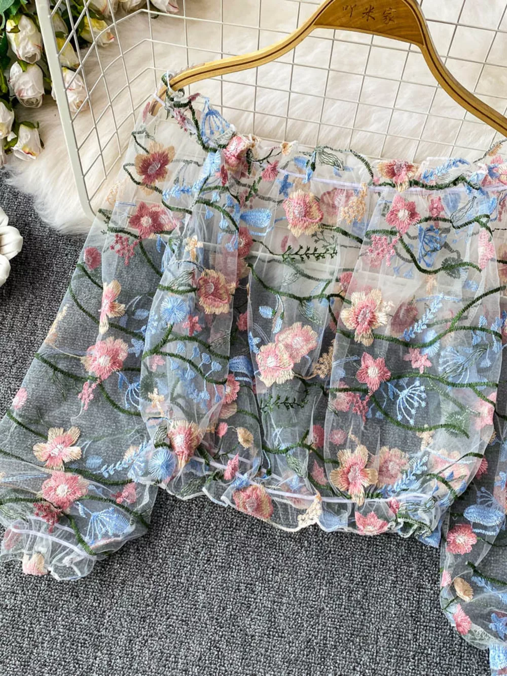 Floral Embroidered Mesh Off-Shoulder Top, image 13
