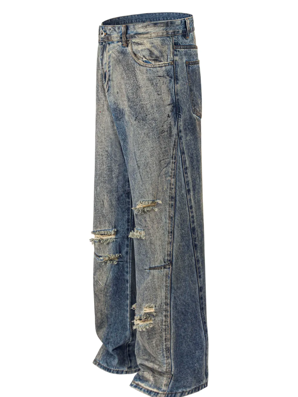 Men's Distressed Washed Straight Jeans, image 2