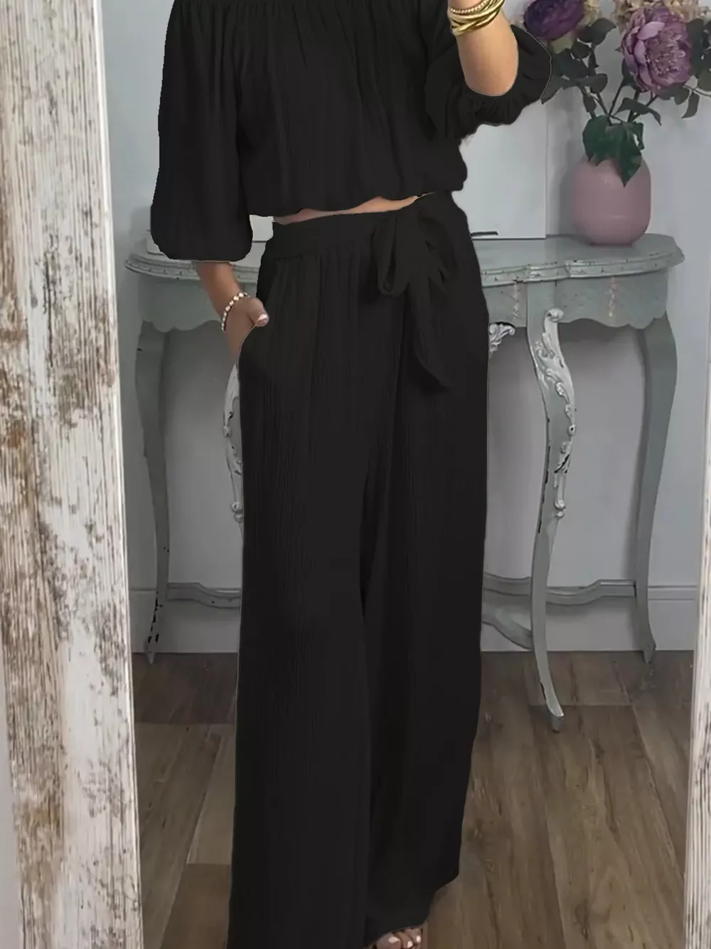 Full Size Off-Shoulder Top and Pants Set Plus Size, image 9