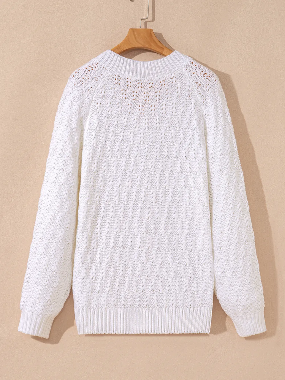 Textured Knit Ribbed Edge V Neck Loose Sweater, image 9