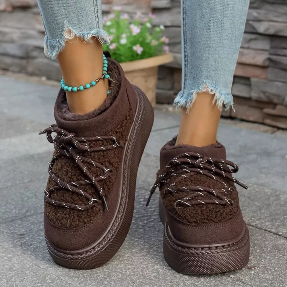 Cozy Plush Lined Lace-Up Platform Winter Boots, image 17