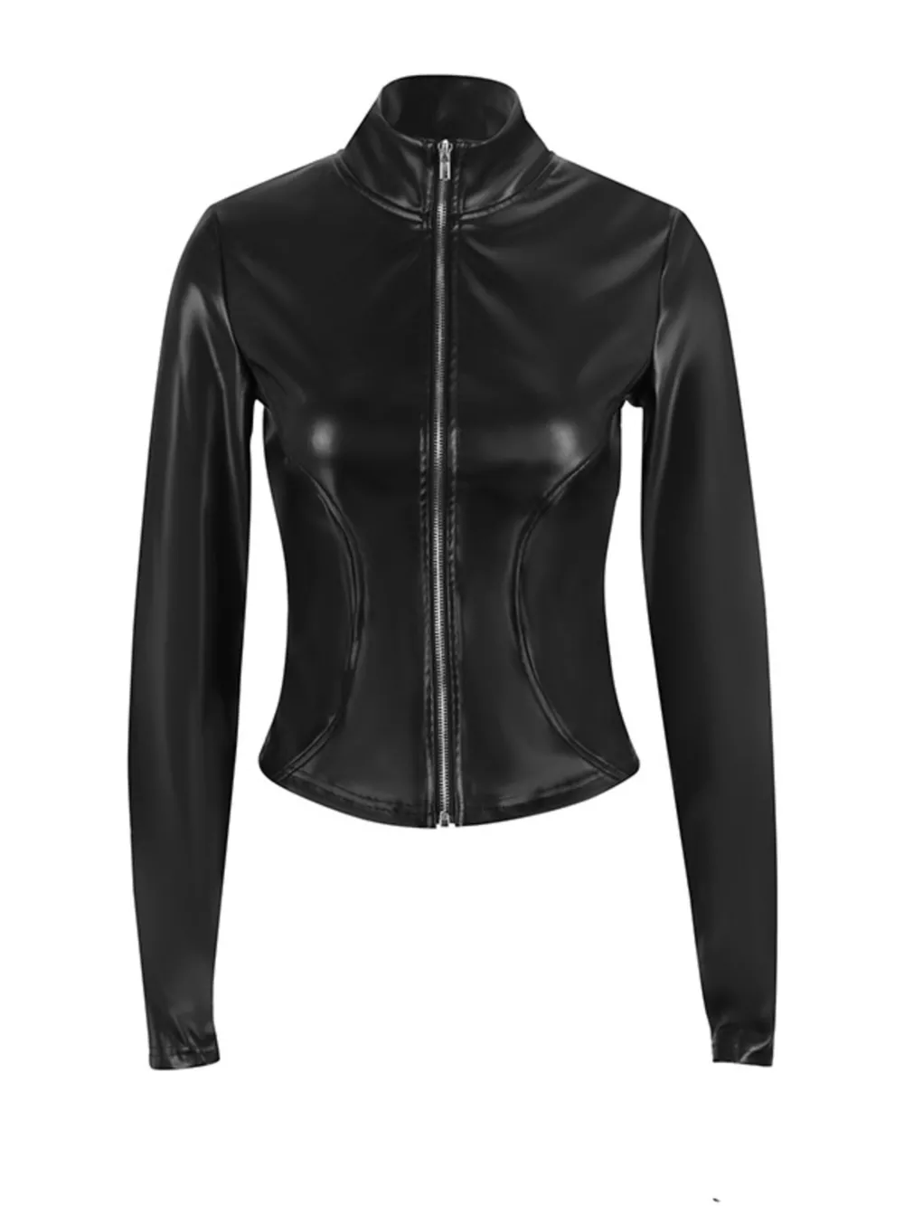 Zip Up Long Sleeve Leather Jacket, image 7