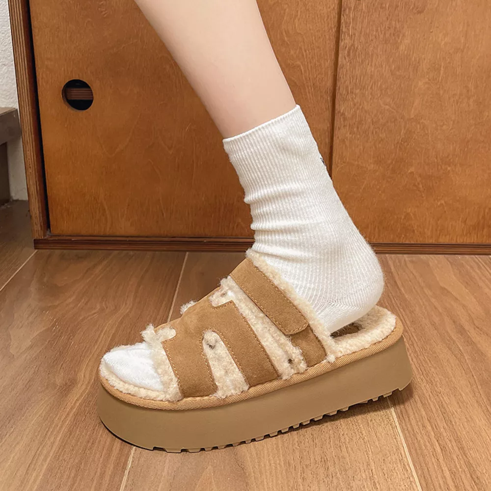 Fluffy Platform Velcro Slippers, image 9