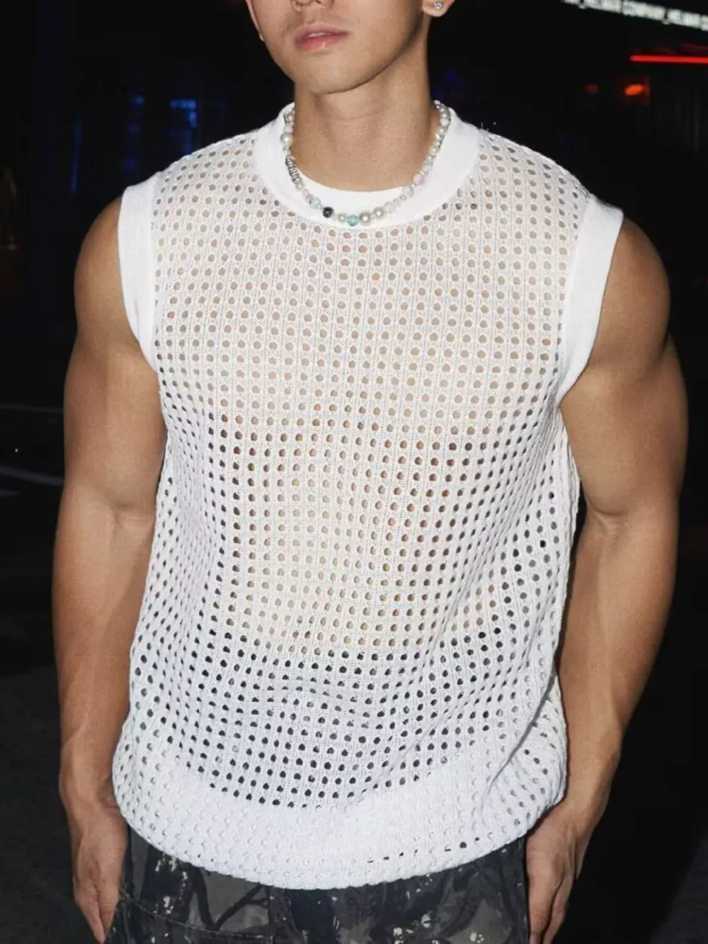 Men's Full Size Hollow Out Round Neck Tank Plus Size, image 3