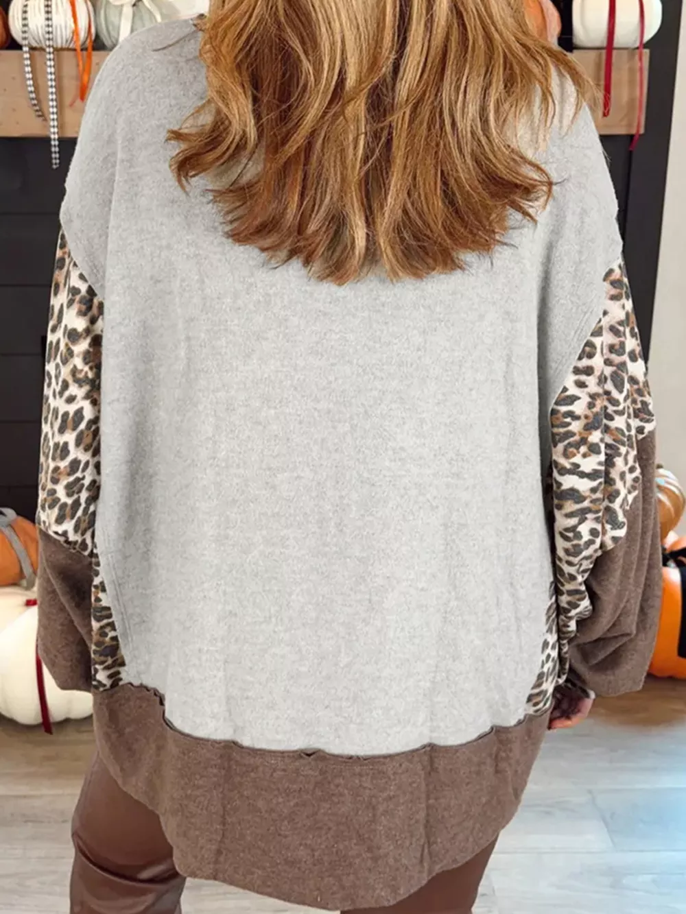 Color Block Leopard Contrast Letter Graphic Christmas Sweatshirt, image 4