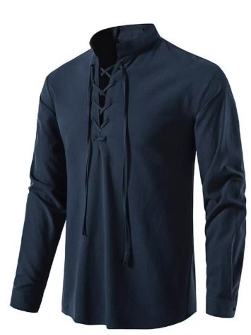 Men's Full Size Casual Lace-Up Long Sleeve Shirt Plus Size, image 13