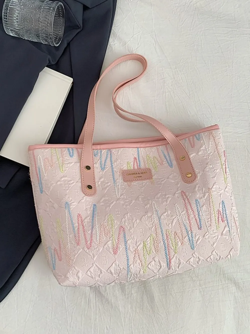 Contrast PU Leather Tote Bag, image 10