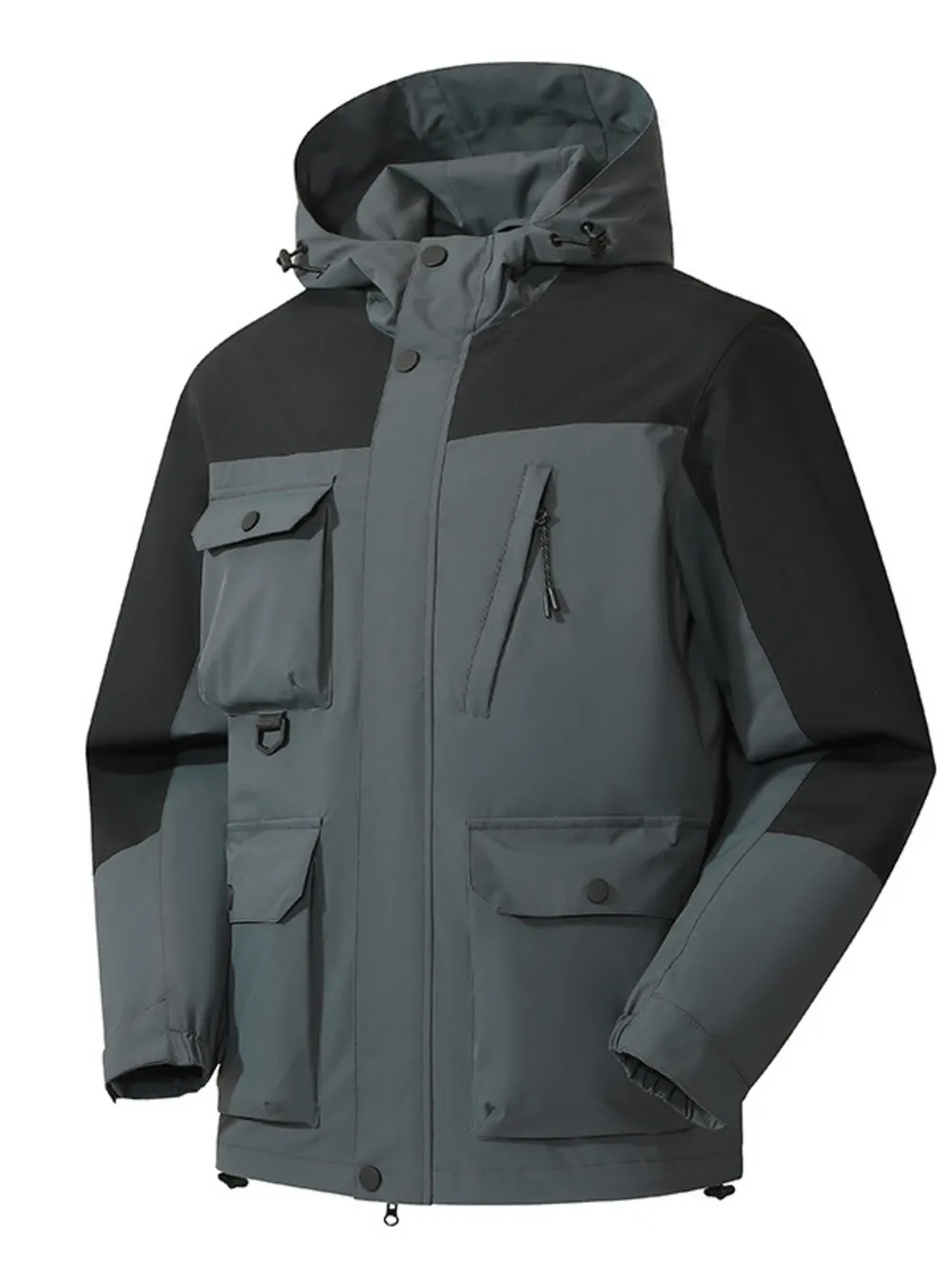 Men's Full Size Multi-Pocket Long Sleeve Hooded Jacket Plus Size, image 2