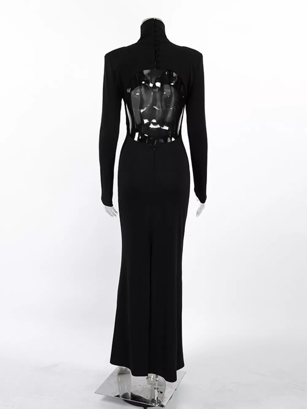 Backless Turtleneck Long Sleeve Bodycon Maxi Dress, image 12