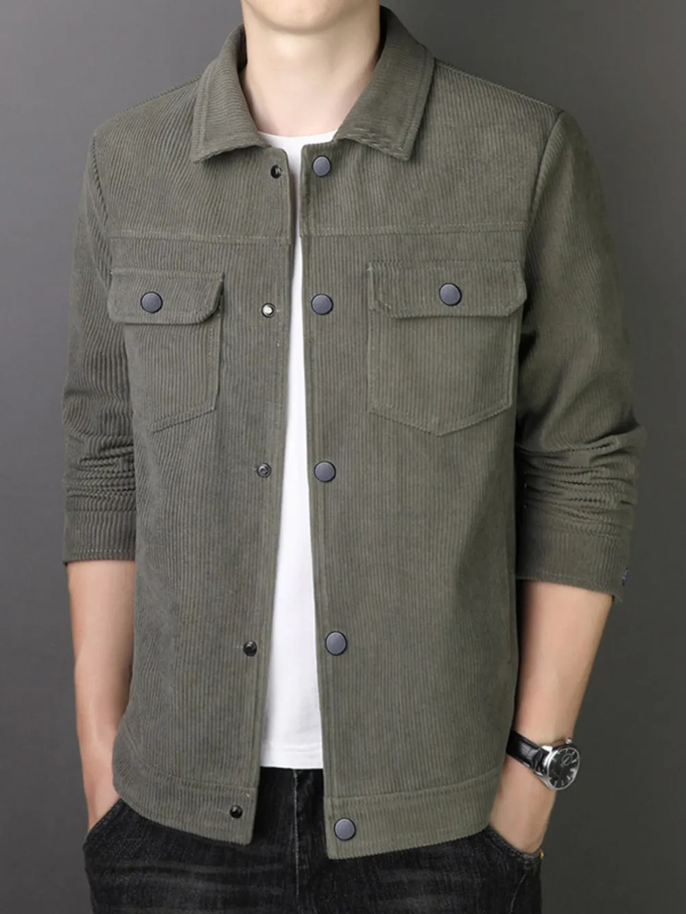 Men's Plus Size Casual Corduroy Button-Down Jacket, image 7