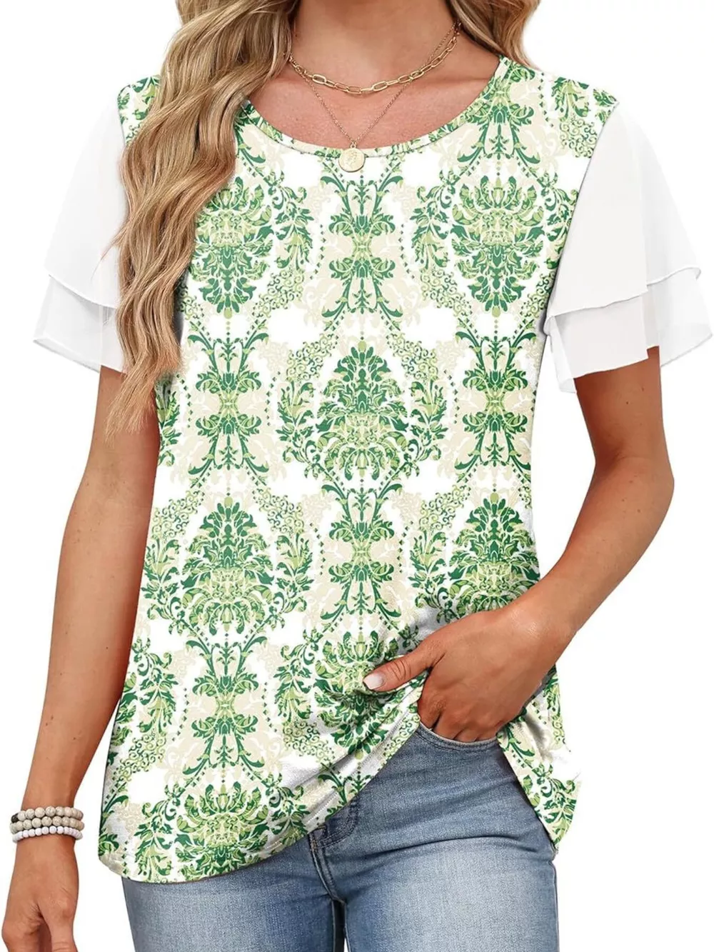 Layered Short Sleeve Round Neck T-Shirt, image 34