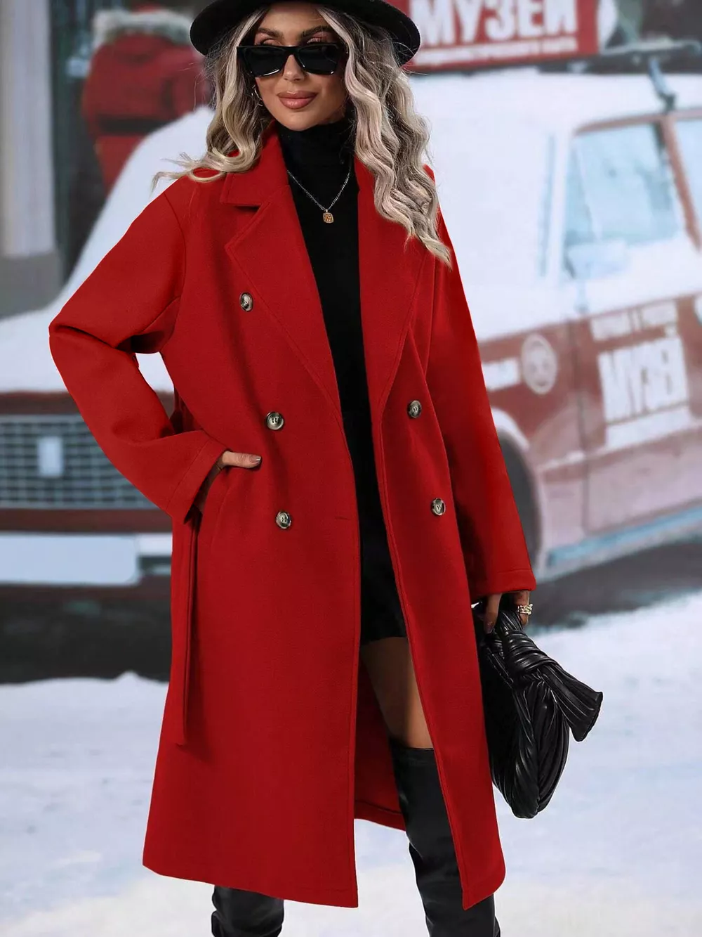 Double-Breasted Lapel Collar Overcoat, image 2