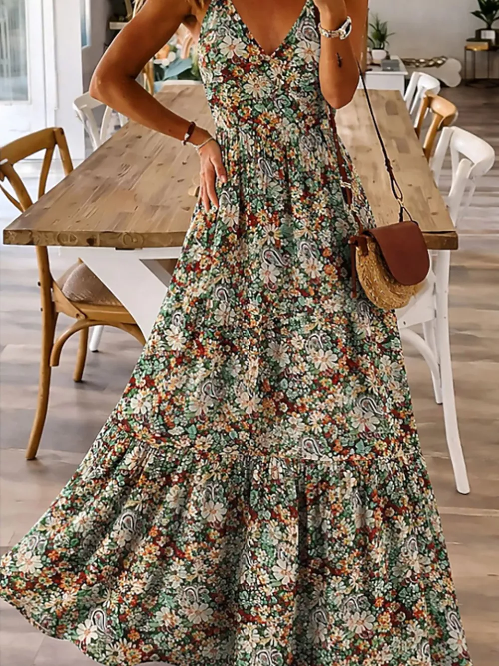 Floral Print Maxi Dress with Spaghetti Straps, image 4
