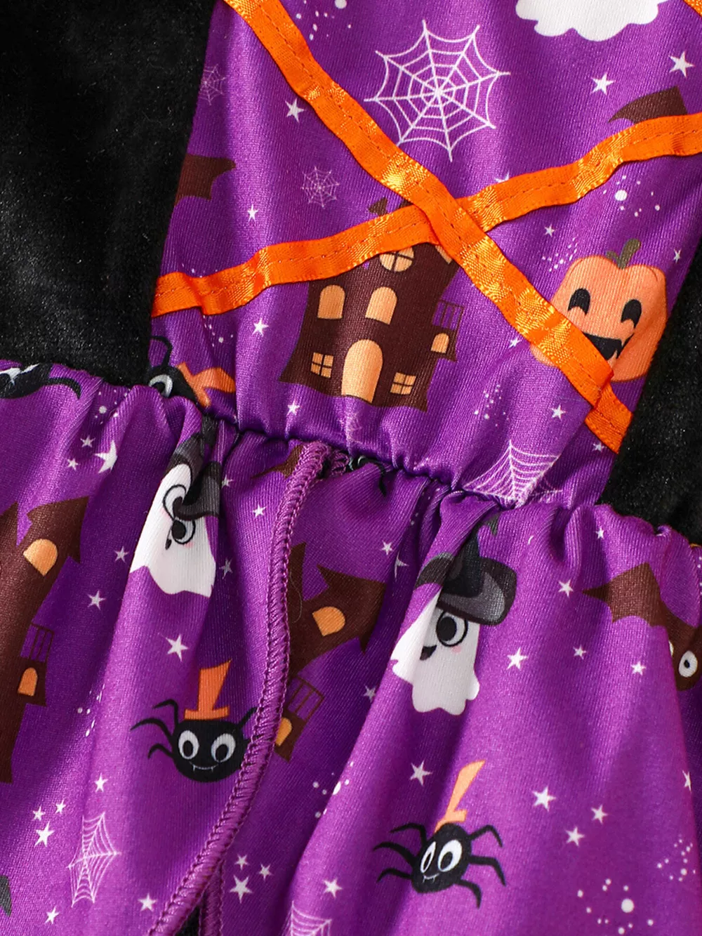Children's Halloween Hooded Cape and Printed Dress Witch Costume Set, image 3